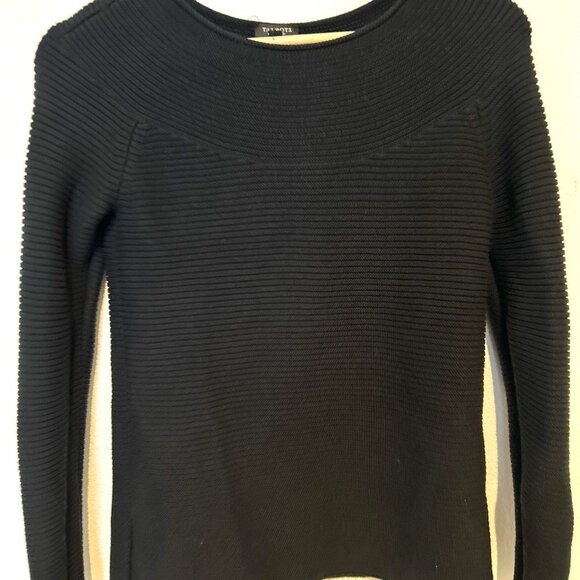 TALBOTS PETITE WOMANS BLACK RIBBED CREWNECK  LONG SLEEVE SWEATER - Picture 10 of 13